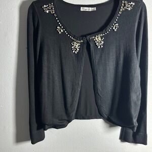 Eliza J Black Embellished Bolero Shrug Cardigan Rhinestone Cropped Sweater Large